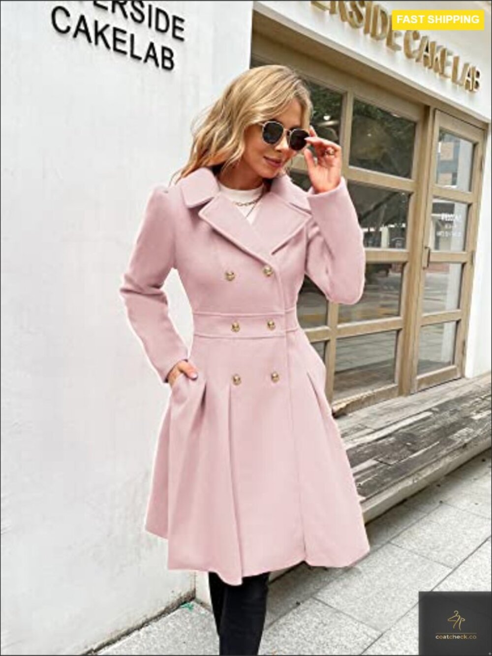Classic Trench Coat Notch Lapel Double Breasted A-Line Pea Jacket with Pockets - Picture 3 of 7